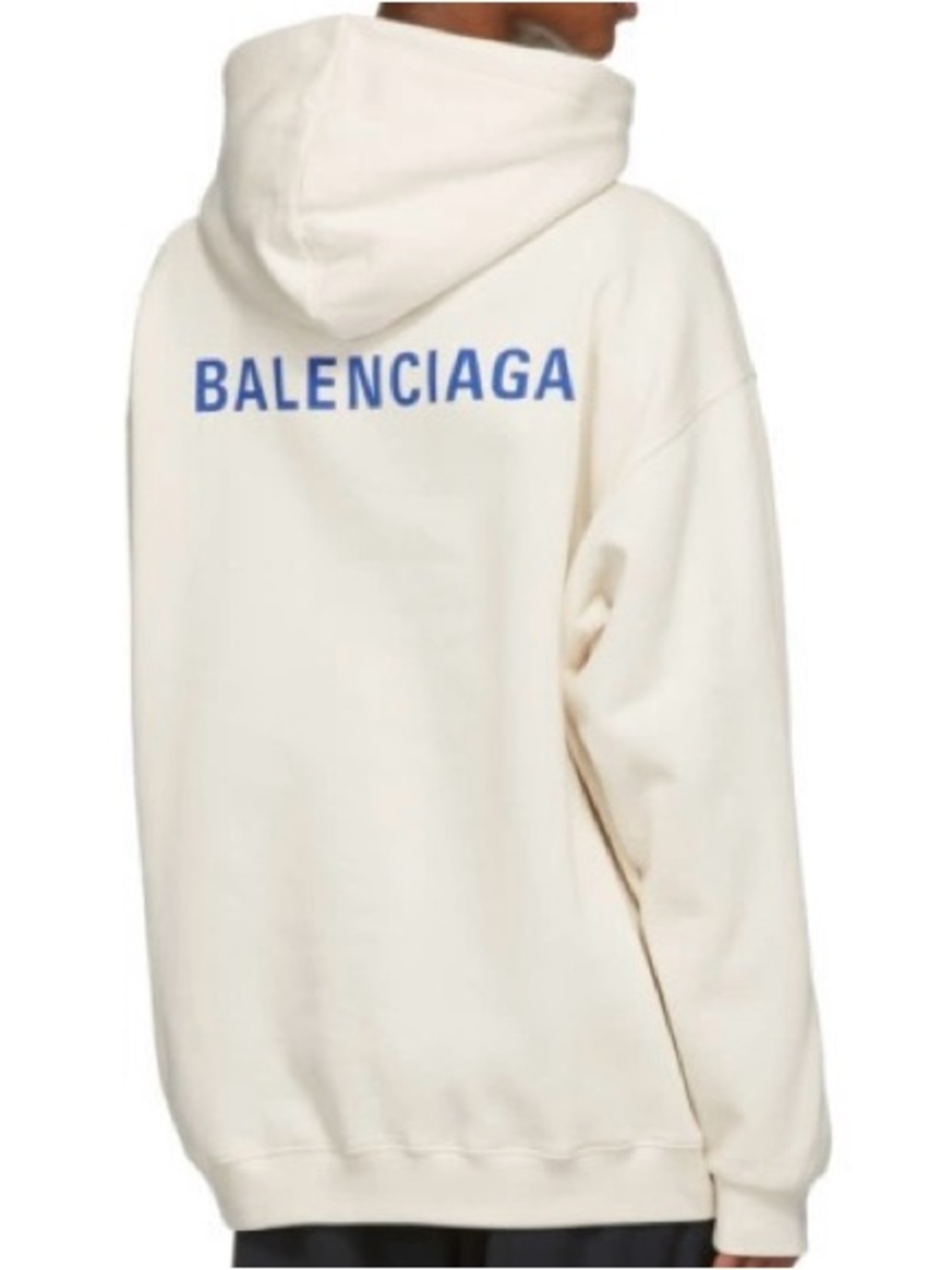 Balenciaga Cream Hoodie with Blue Logo Back